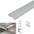 Silver metal strip with features and specifications on a white background