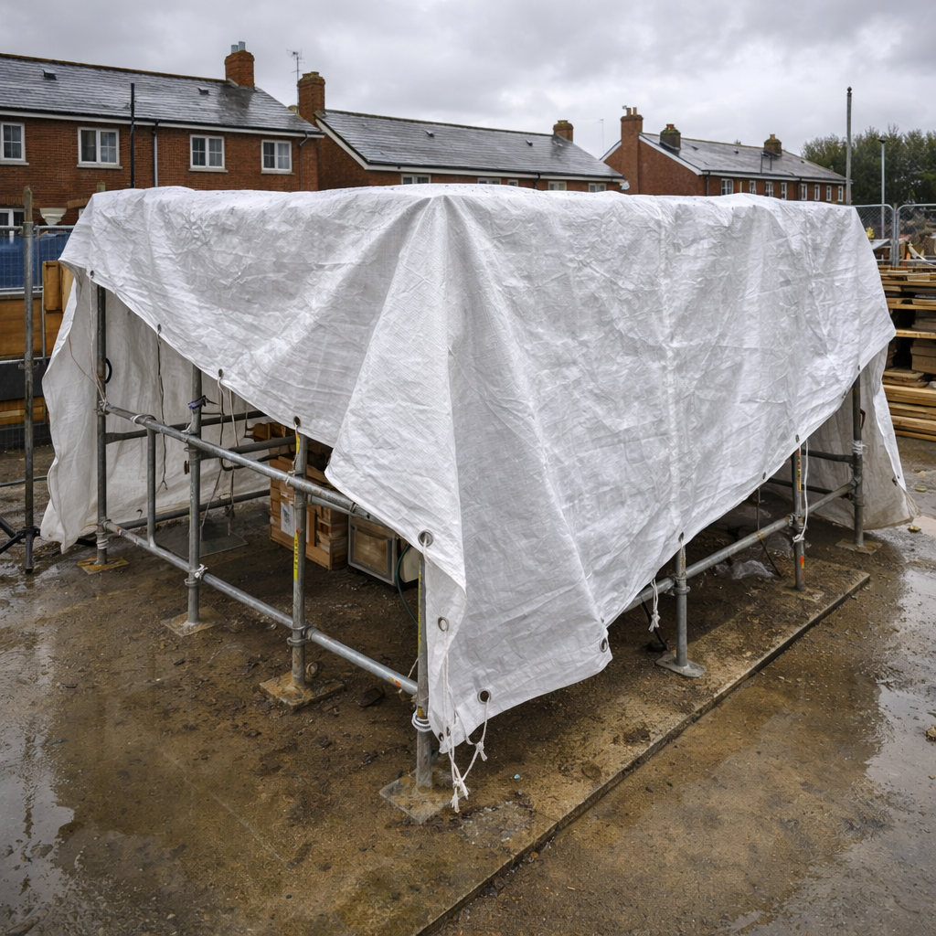Heavy Duty White Waterproof Tarpaulin Sheet 110gsm - Heavy Duty UV-Resistant PE Cover with Reinforced Eyelets for Professional Use