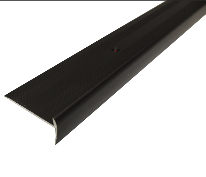 Black metal strip with a red light on a white background