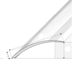 Technical drawing of a curved surface with measurements