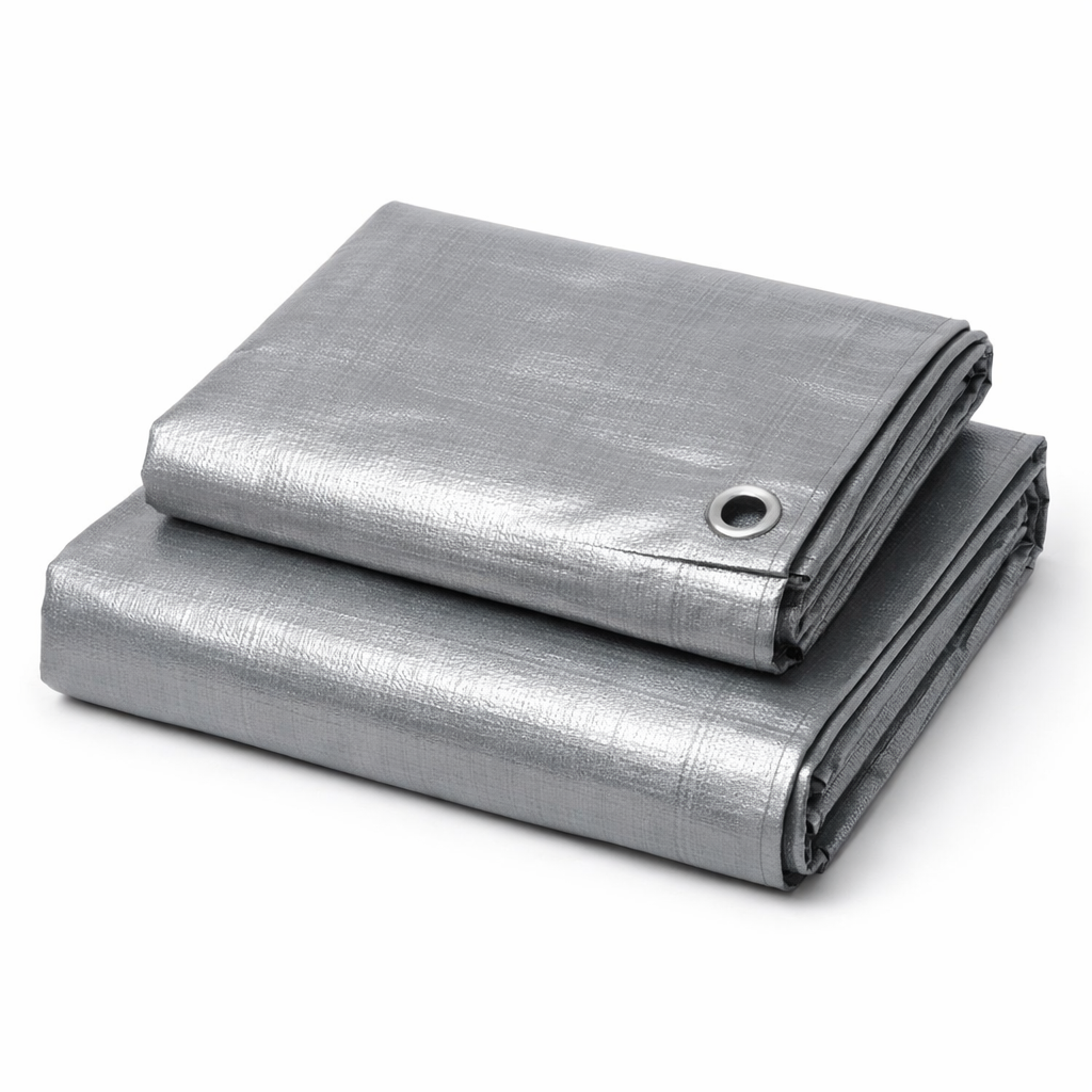 Heavy Duty Silver Waterproof Tarpaulin 140gsm - UV-Resistant PE Storage Cover with Reinforced Eyelets for All-Weather