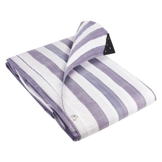 Waterproof Tarpaulin Sheet 170GSM Striped – Heavy-Duty Market Cover with Reinforced Eyelets for Events and Trade Use Blue White