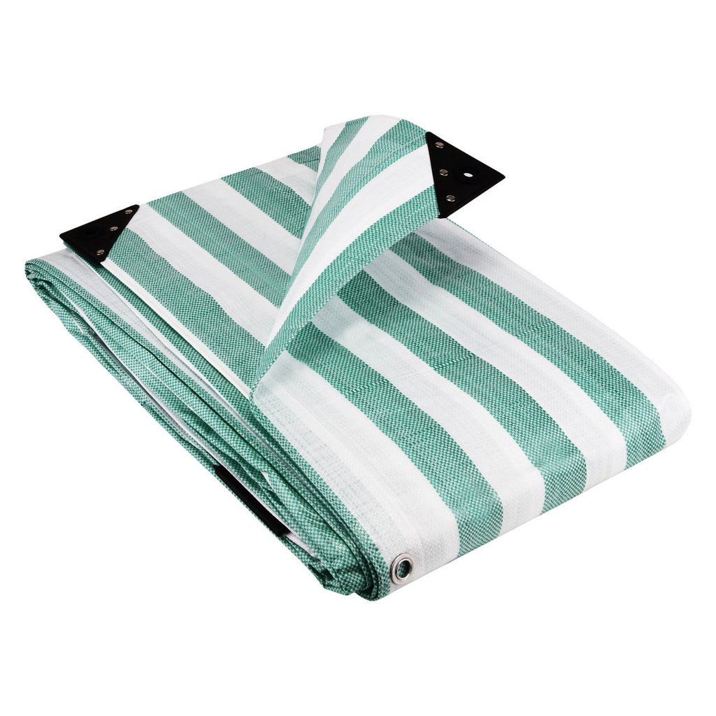 Waterproof Tarpaulin Sheet 170GSM Striped – Heavy-Duty Market Cover with Reinforced Eyelets for Events and Trade Use Green White