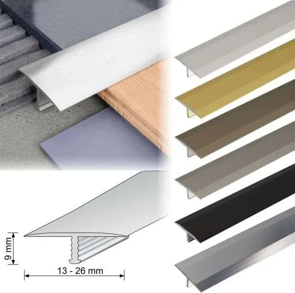 A54 13mm Anodised Aluminium T-Bar Threshold Strip for Tile Joins