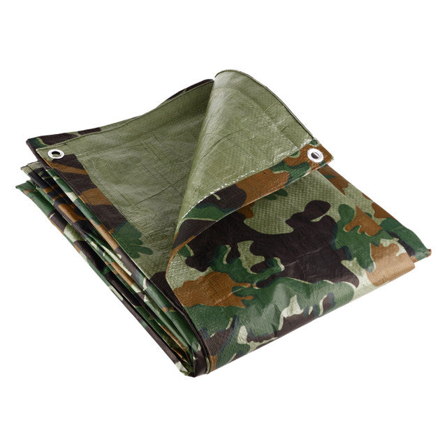 Waterproof Tarpaulin Sheet 80GSM Blue/Green/Camouflage – Economy Cover with Reinforced Eyelets for Home and Garden Use Camouflage