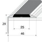 A38 46 x 30mm Anodised Aluminium Self Adhesive Non Slip Rubber Stair Nosing Edge Trim