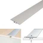 Silver metal strip with dimensions and features on a white background