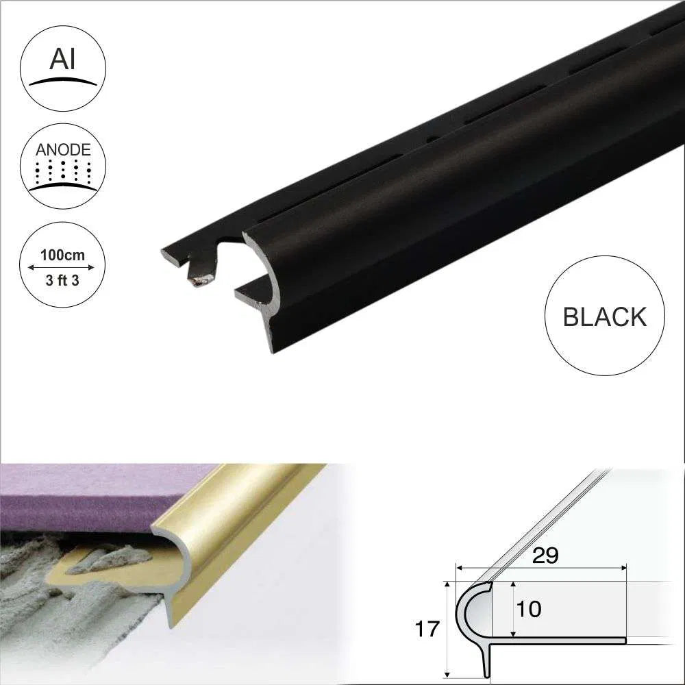 A80 Aluminium Stair Nosing Edge Trim – 29mm x 17mm x 10mm for Tiles