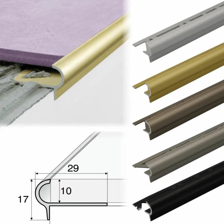 A80 Aluminium Stair Nosing Edge Trim – 29mm x 17mm x 10mm for Tiles