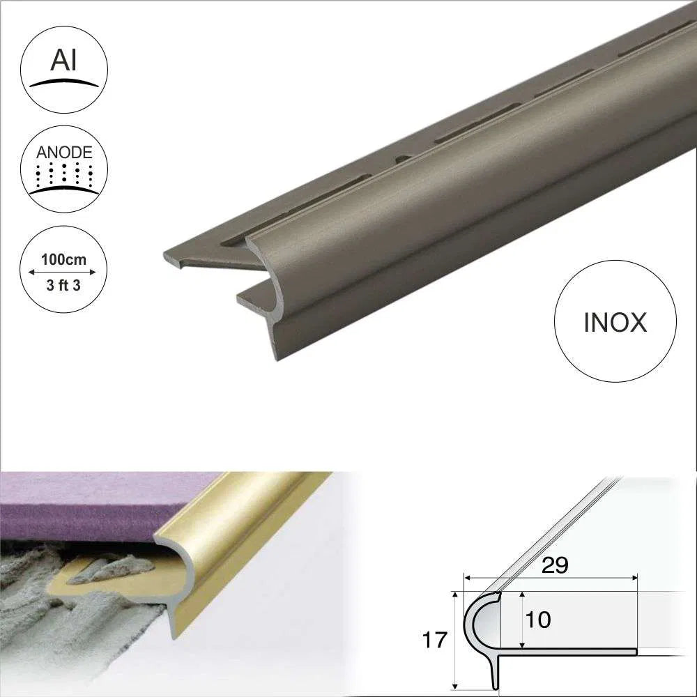 A80 Aluminium Stair Nosing Edge Trim – 29mm x 17mm x 10mm for Tiles