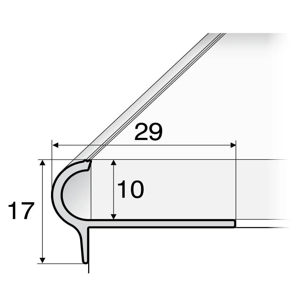A80 Aluminium Stair Nosing Edge Trim – 29mm x 17mm x 10mm for Tiles