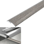 Gray wooden strip with metal trim on a white background, showing dimensions and color code.
