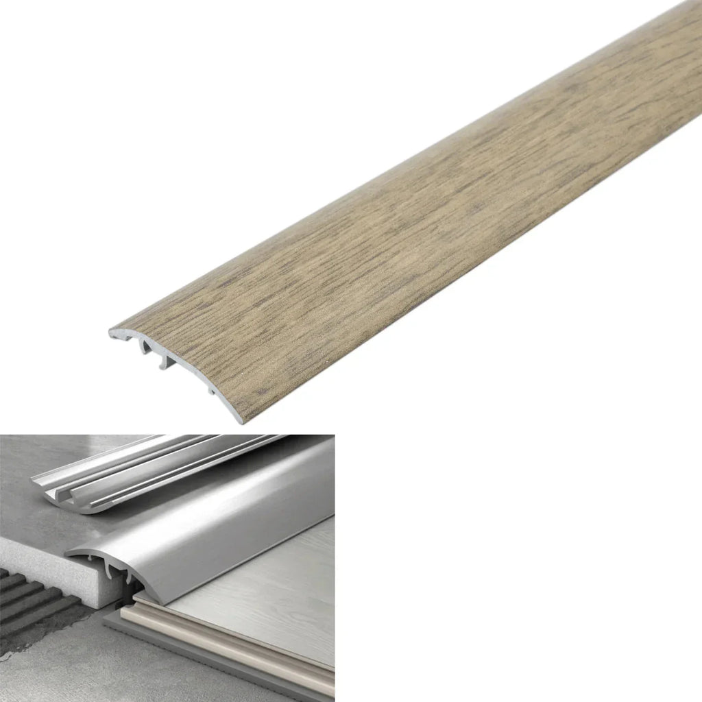 Wooden floor trim with specifications and measurements on a white background