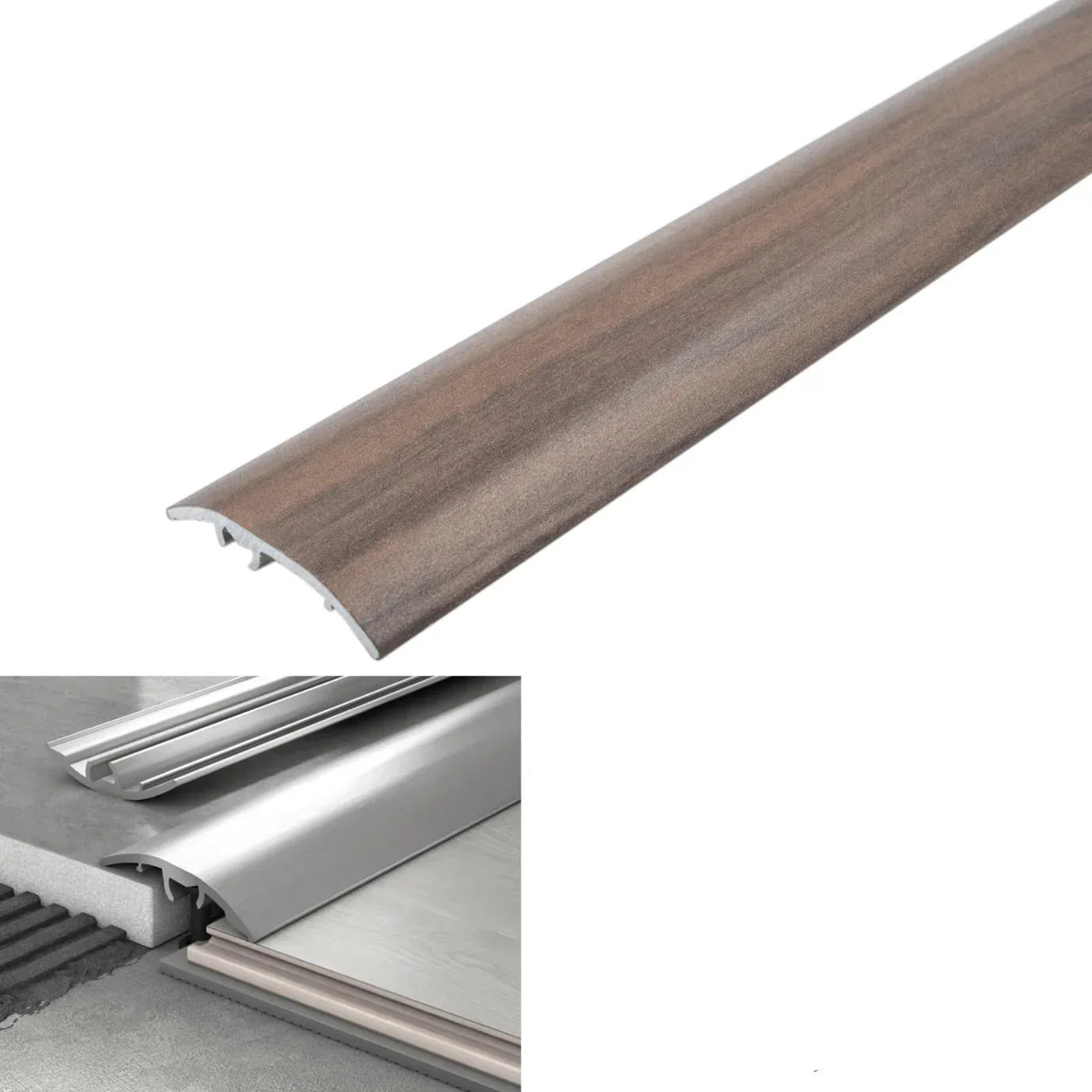 Wooden floor trim with specifications on a white background
