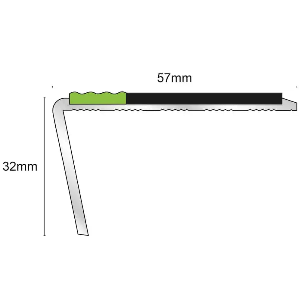 ASL02 57x32mm Aluminium Non Slip Stair Nosing Edge Trim With Pvc Insert