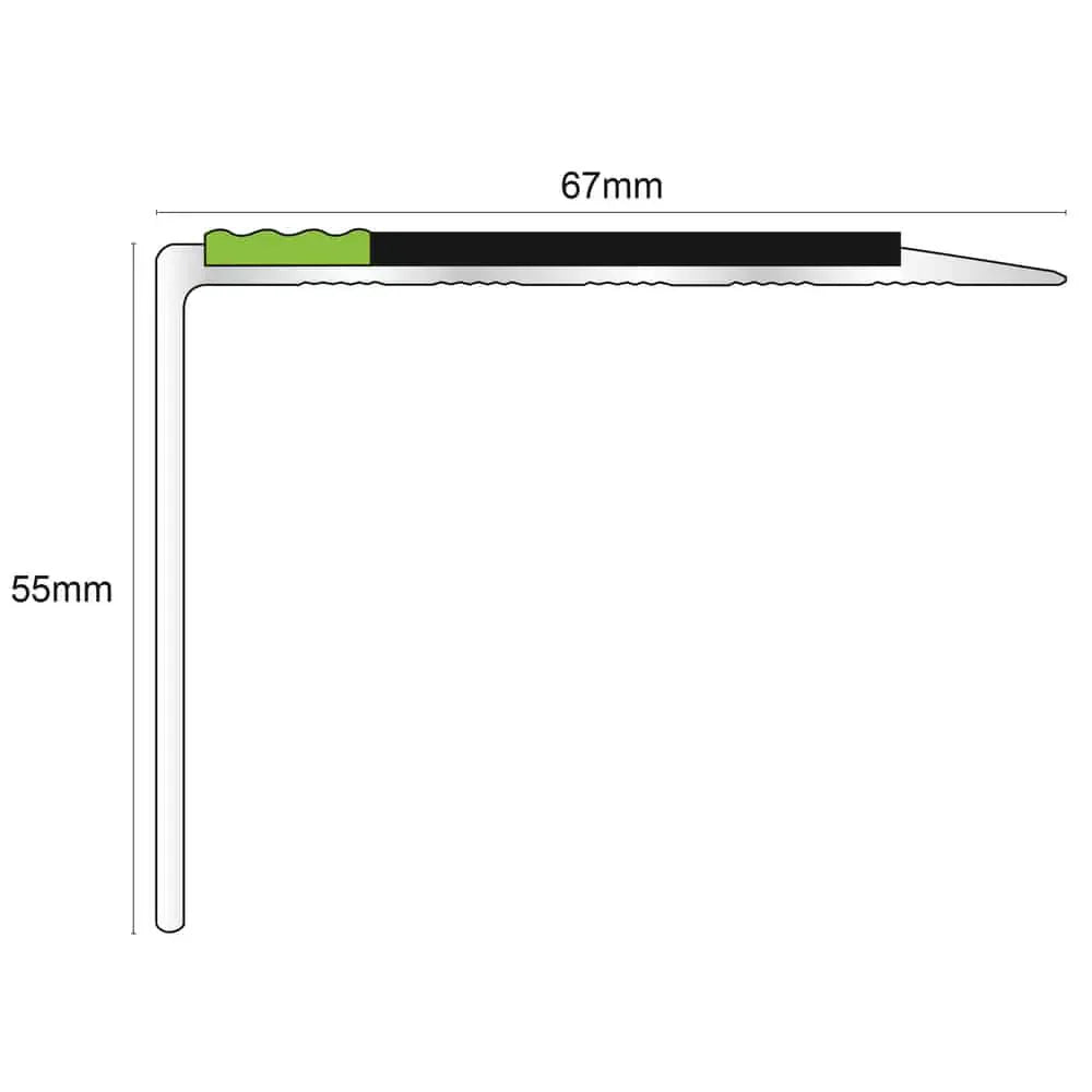 ASL21 67x55mm DDA Compliant Aluminium Non Slip Stair Nosing Edge Trim With Pvc Insert