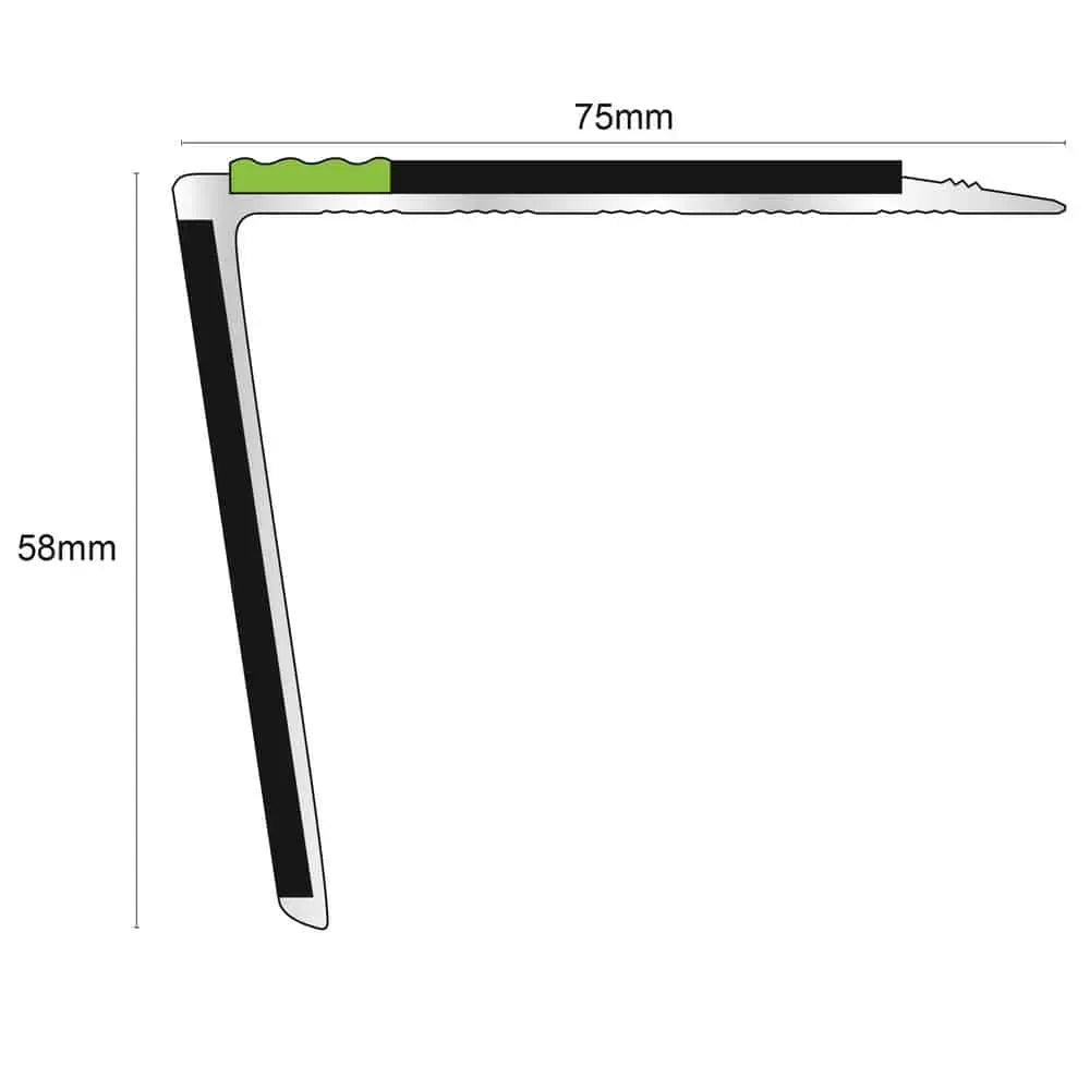ASL28 75x58mm DDA Compliant Straight Aluminium Non Slip Stair Nosing Edge Trim With PVC Insert