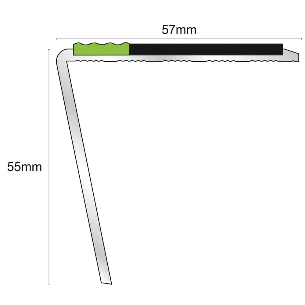 ASL20 57x55mm DDA Compliant Aluminium Non Slip Stair Nosing Edge Trim With Pvc Insert
