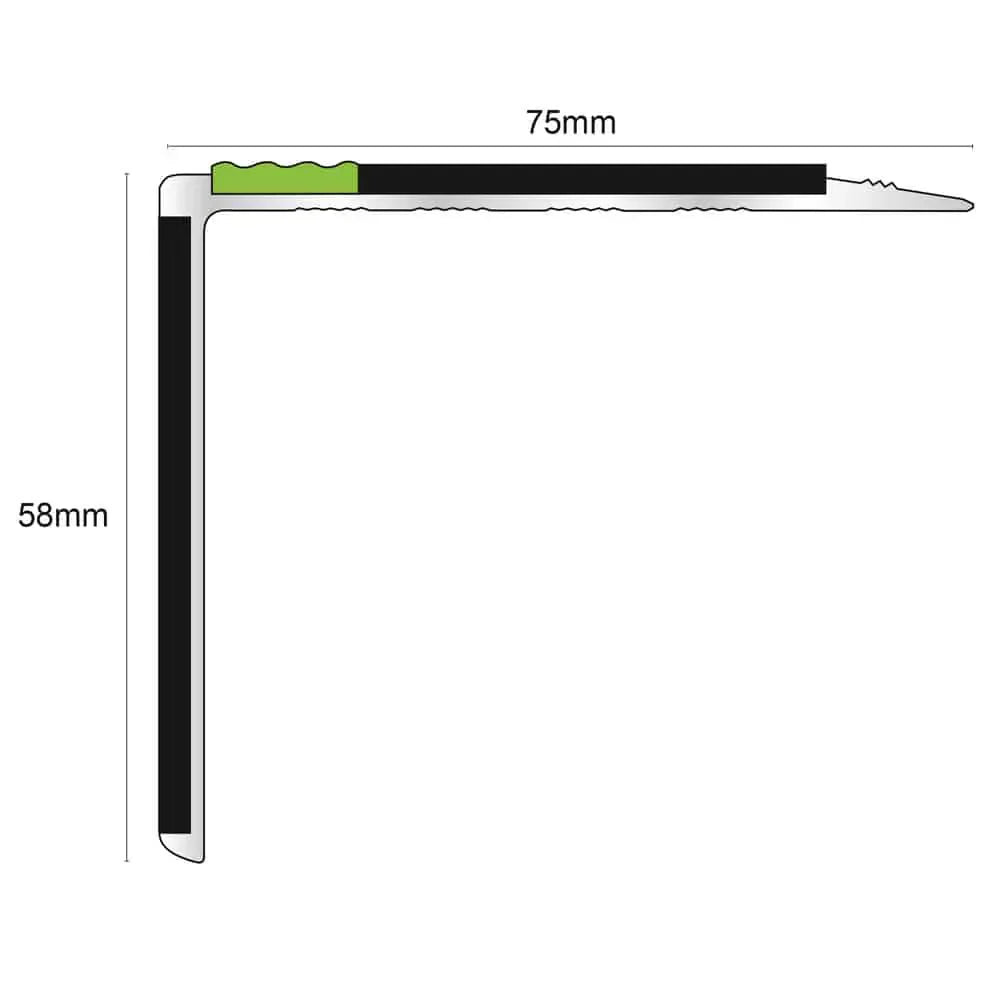 ASL27 75x58mm DDA Compliant Aluminium Non Slip Stair Nosing Edge Trim With Pvc Insert