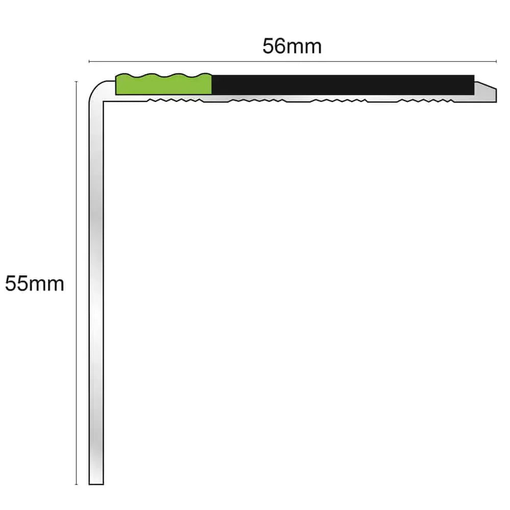 ASL19 56x55mm DDA Compliant Aluminium Non Slip Stair Nosing Edge Trim With Pvc Insert