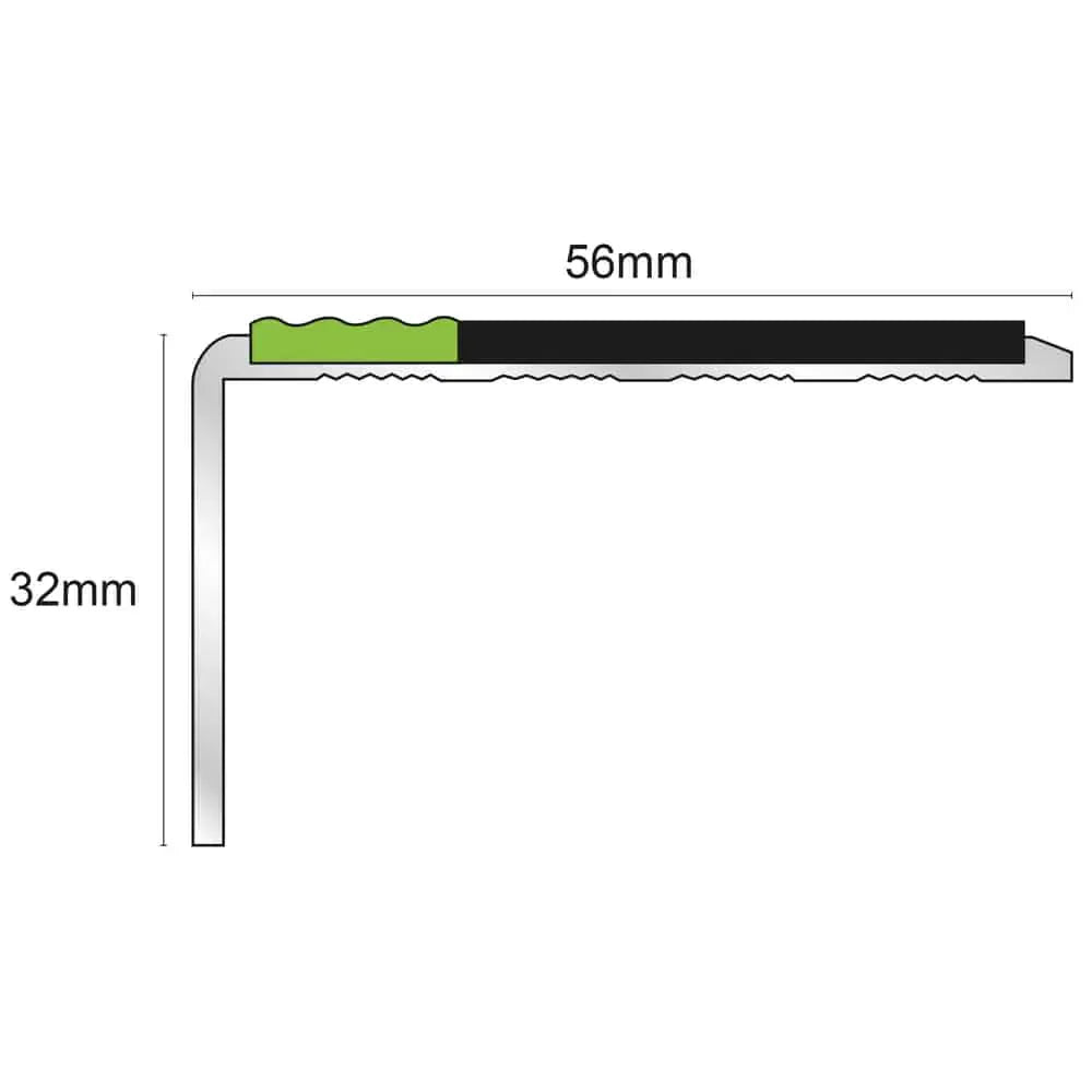 ASL01 Tredsafe 56x32mm Aluminium Non Slip Stair Nosing Edge Trim With Pvc Insert