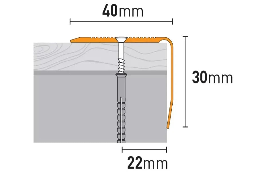 Anodised aluminium stair nosing 40×30 mm with anti-slip grooved surface