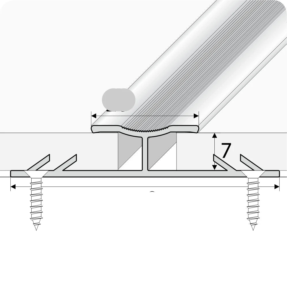 Technical drawing of a metal profile with dimensions labeled