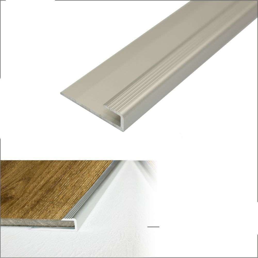Silver floor trim with product details on a white background