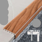 Wooden floor trim with chestnut finish on a concrete floor, featuring UPVC label and dimensions.