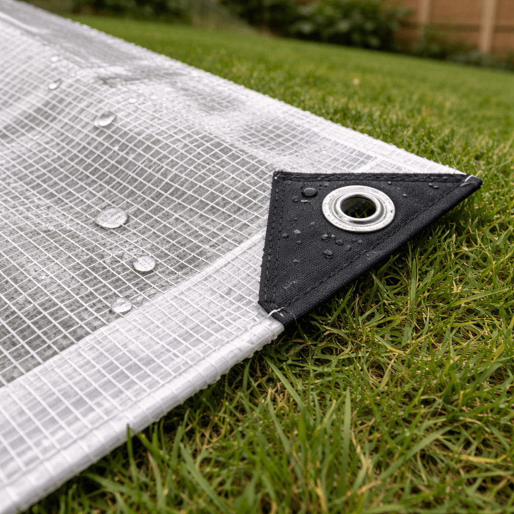 Heavy Duty Waterproof Tarpaulin Sheet Clear 100GSM Monotex – UV-Stabilised Transparent Cover with Reinforced Metal Eyelets