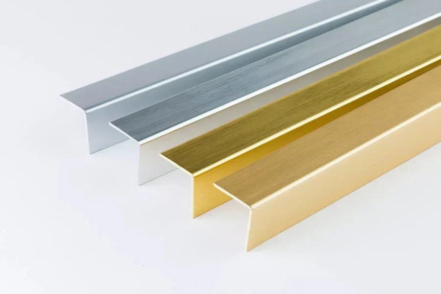 Equal & Unequal Gold & Silver Brushed Finish PVC Plastic Corner Angle Trim Profiles 90°