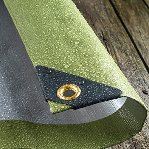 Heavy Duty Tarpaulin 270gsm - Extra Heavy Duty Green/Silver Waterproof UV-Stabilised PE Ground Sheet