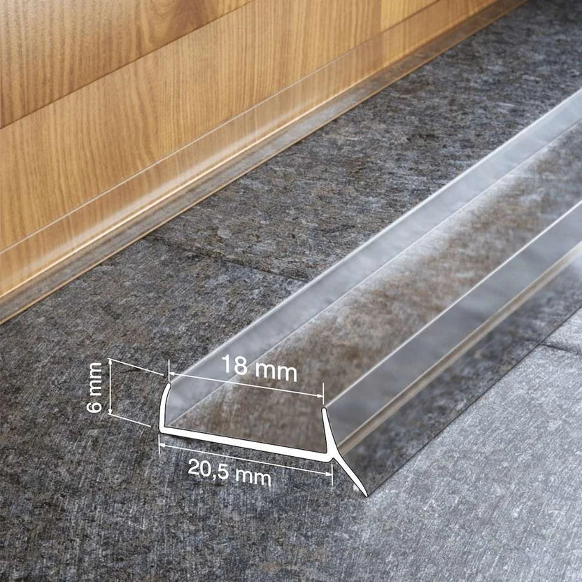 Transparent 18mm PVC Kitchen Plinth Seal Strip – 3m – 3, 5 & 10 Packs