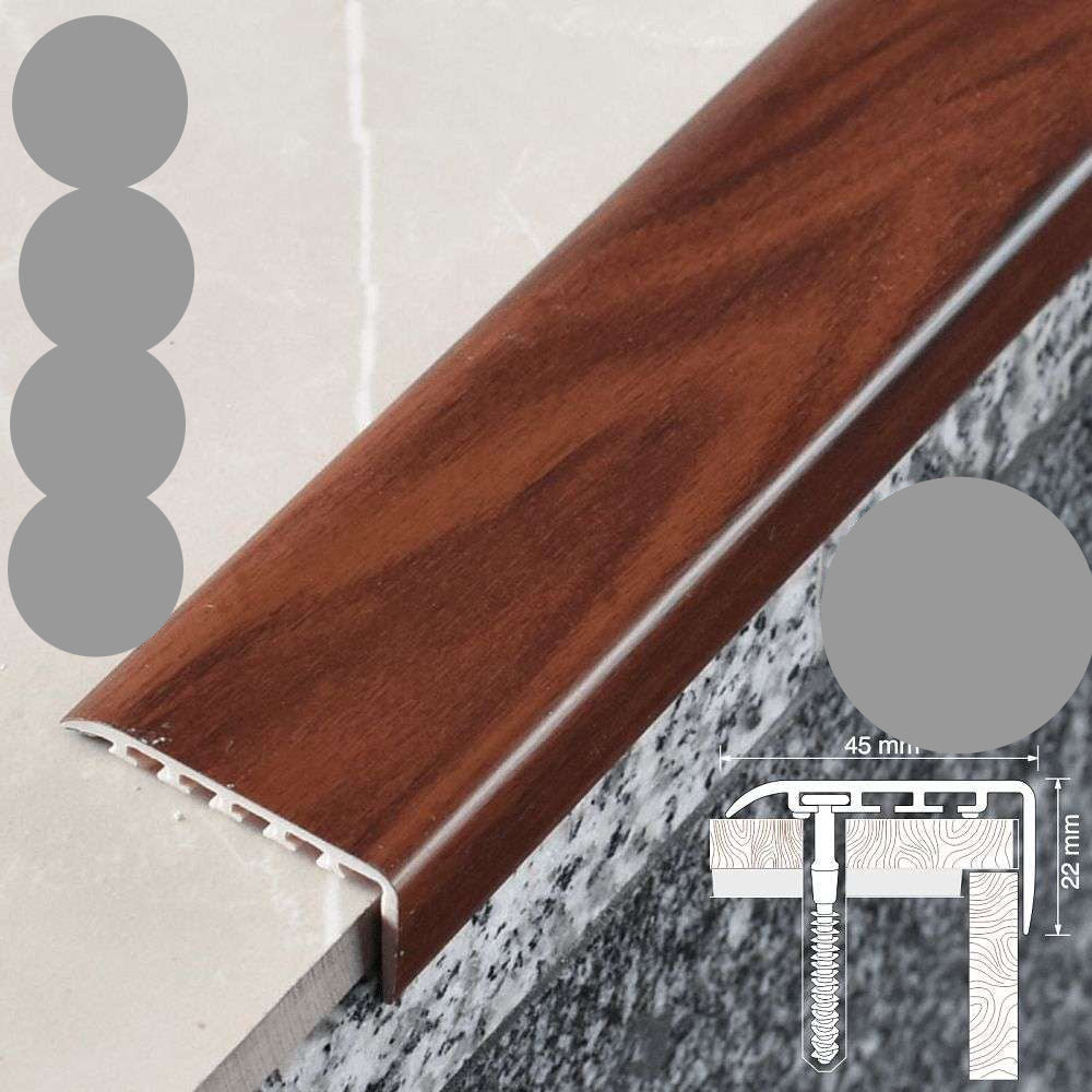 Wooden floor trim with mahogany finish on a white background