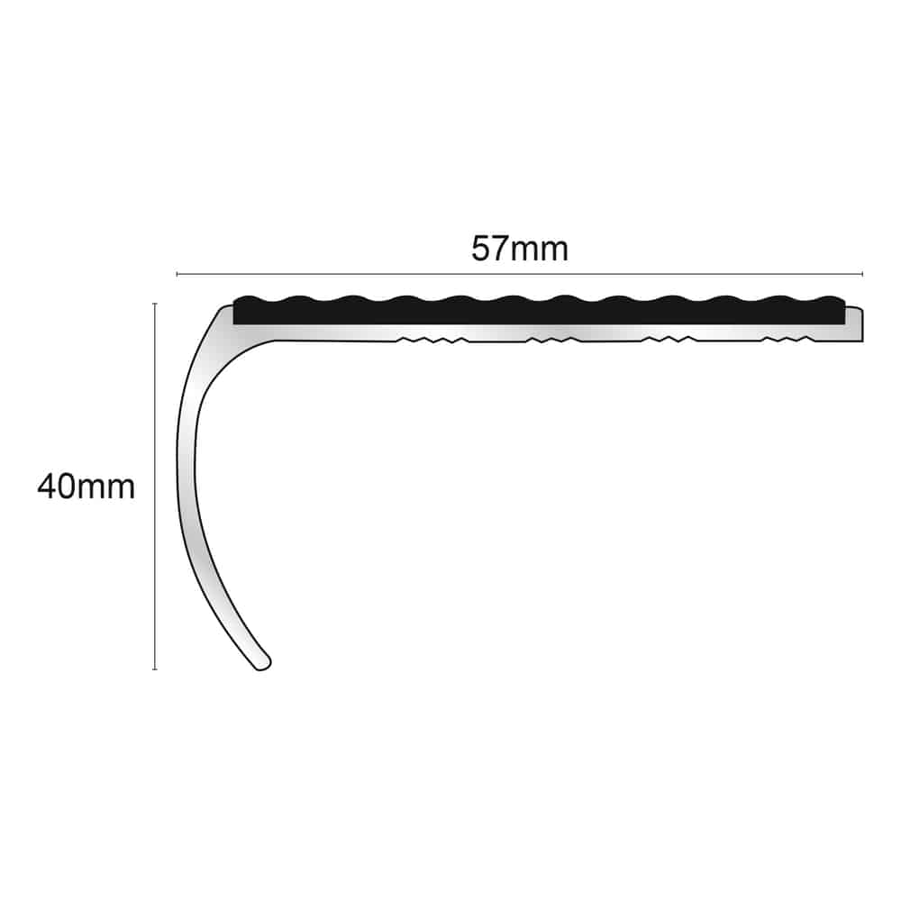 NSL03 Tredsafe 57 x 40mm Aluminium Non Slip Stair Nosing Bullnose Edge Trim With Pvc Insert