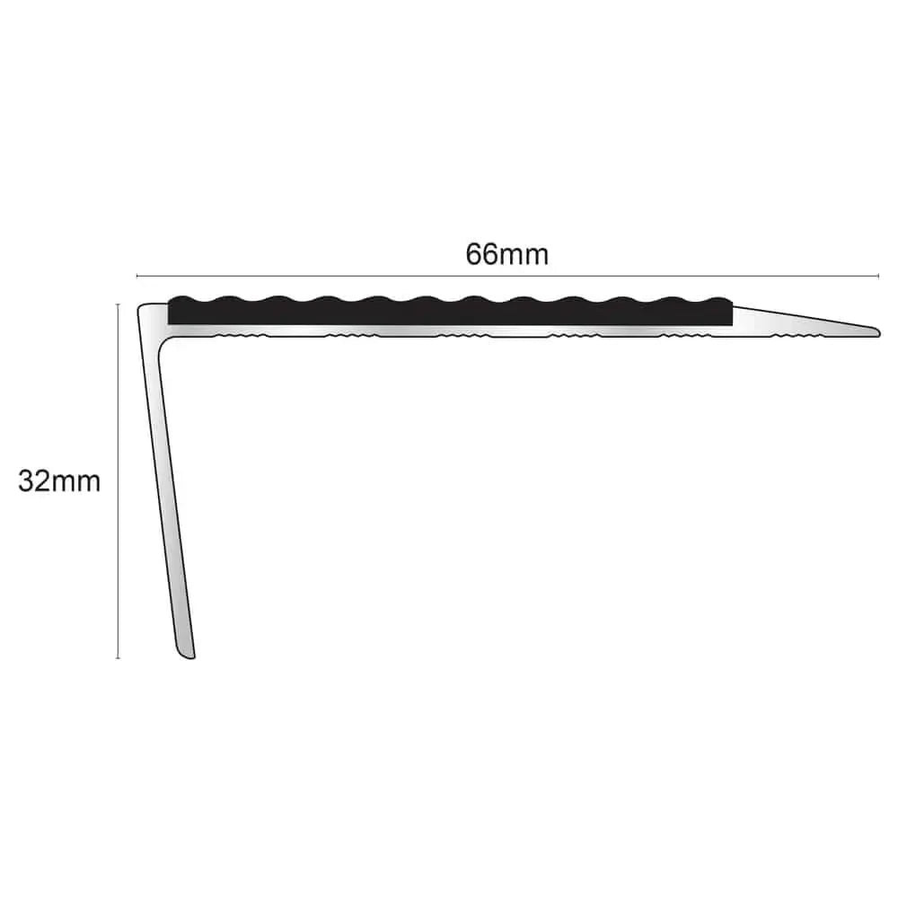 NSL16 Tredsafe 66 x 32mm Aluminium Stair Nosing with PVC Anti-Slip Insert