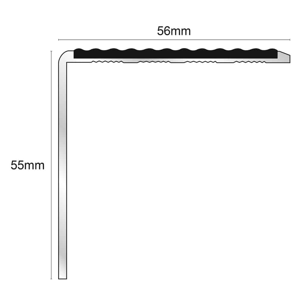 NSL19 Tredsafe 56 x 55mm DDA Compliant Aluminium Non Slip Stair Nosing Edge Trim With Pvc Insert