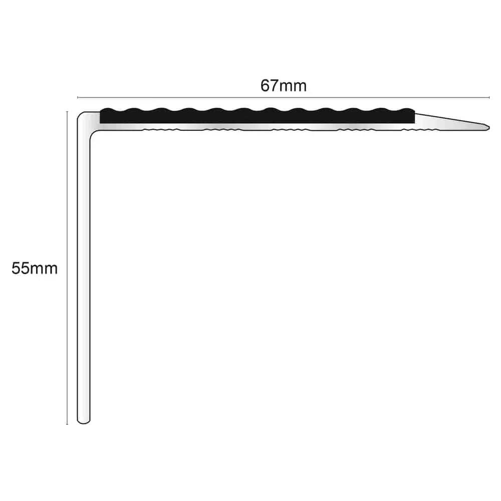 NSL21 Tredsafe 67 x 55mm DDA Compliant Aluminium Non Slip Stair Nosing Edge Trim With Pvc Insert