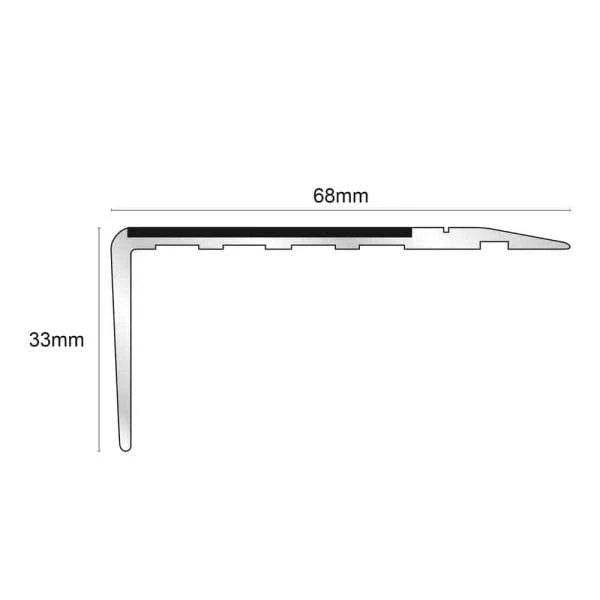 NSL23 68 x 33mm Aluminium Non Slip Stair Nosing Edge Trim With Pvc Insert