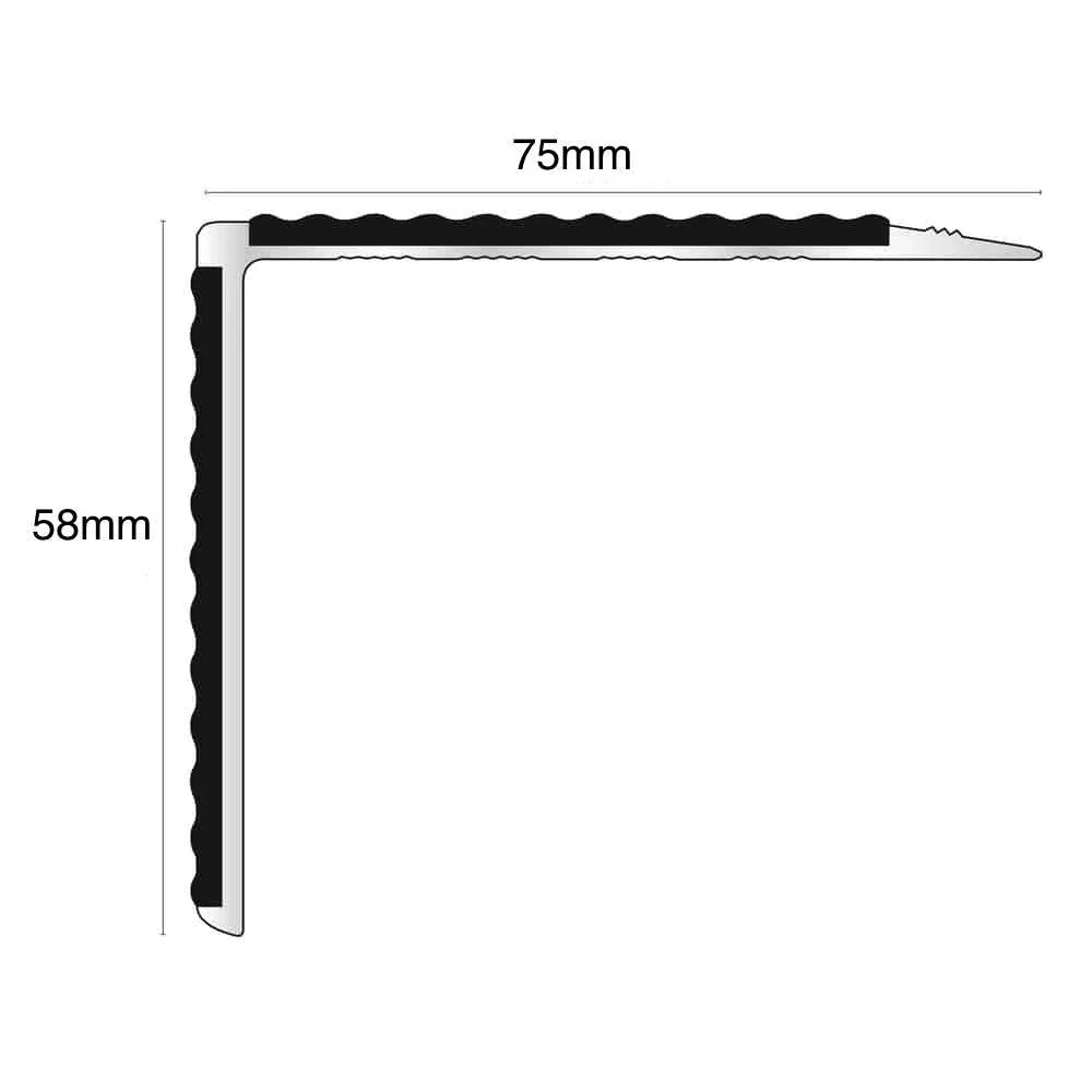 NSL27 75 x 58mm Aluminium DDA-Compliant Stair Nosing with PVC Grip Insert