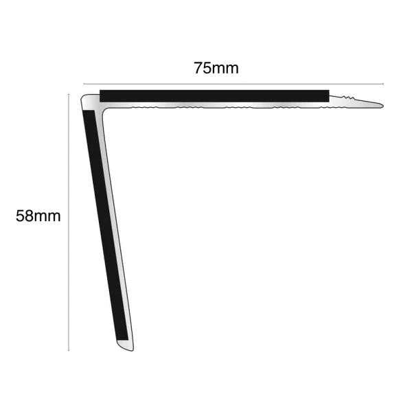 NSL28 DDA Compliant Aluminium Stair Nosing 75x58mm – Non-Slip Edge Trim with PVC Insert