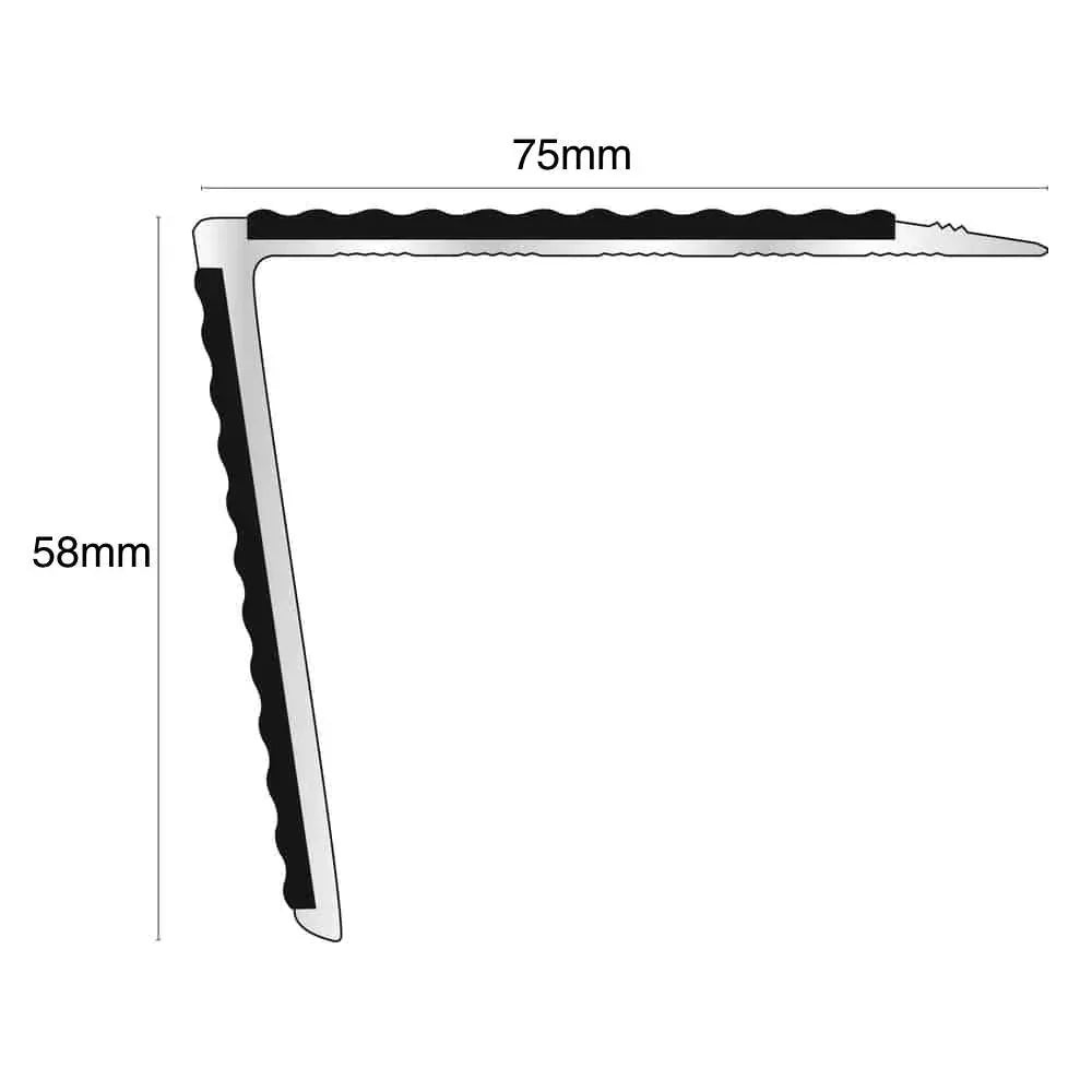 NSL28 75 x 58mm DDA-Compliant Aluminium Stair Nosing with PVC Anti-Slip Insert