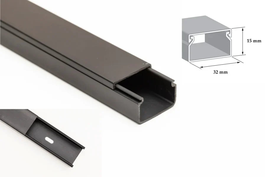 PVC Plastic Cover Mini Cable Trunking Srew Fix Wire Conduit Black