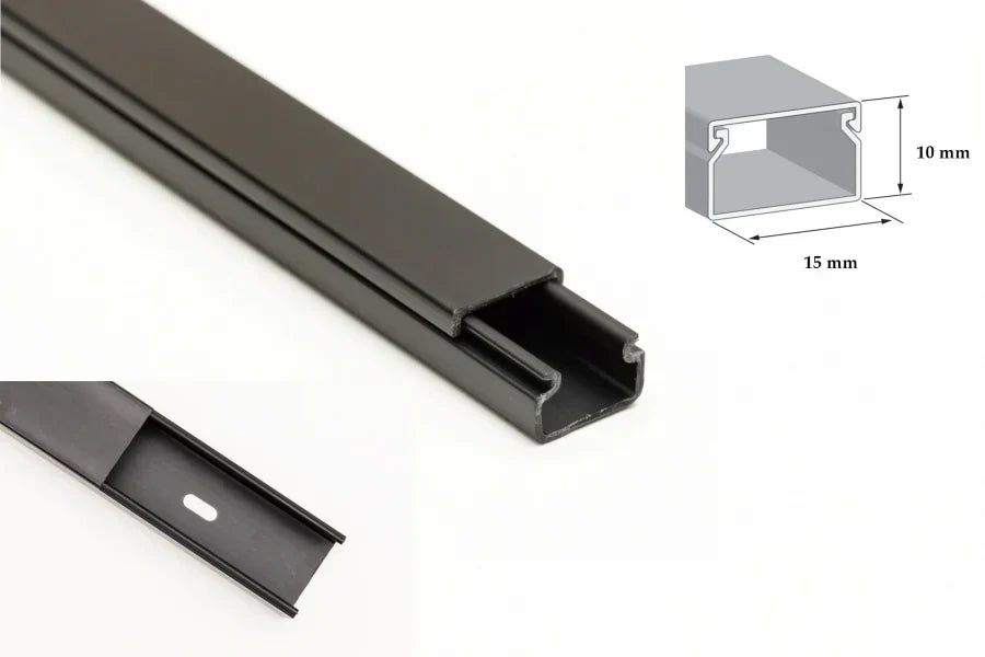 PVC Plastic Cover Mini Cable Trunking Srew Fix Wire Conduit Black