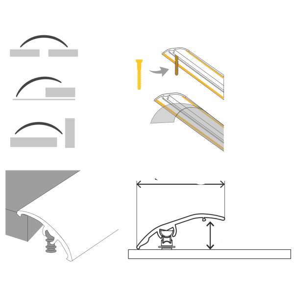 Technical diagram of a stair nosing with dimensions and installation instructions.