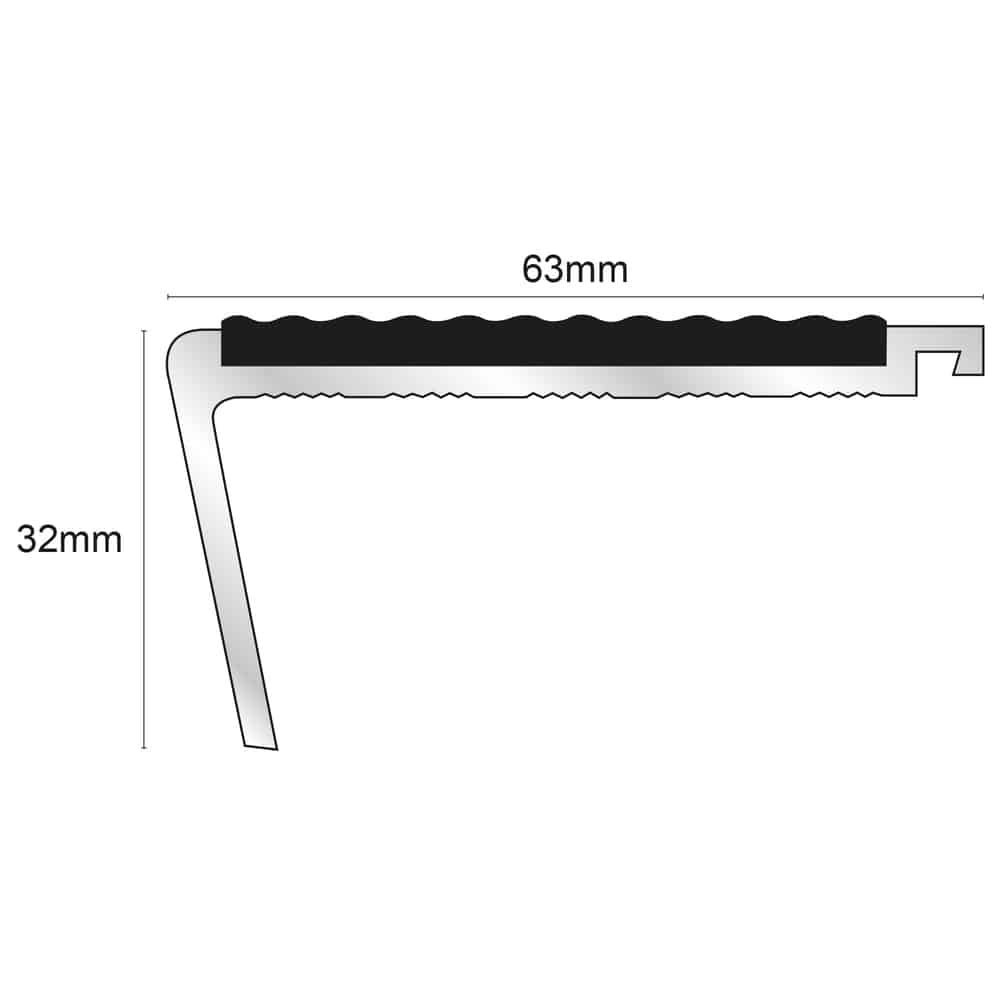 63mm Aluminium Stair Edge with Tredsafe Anti-Slip Insert – NHD06