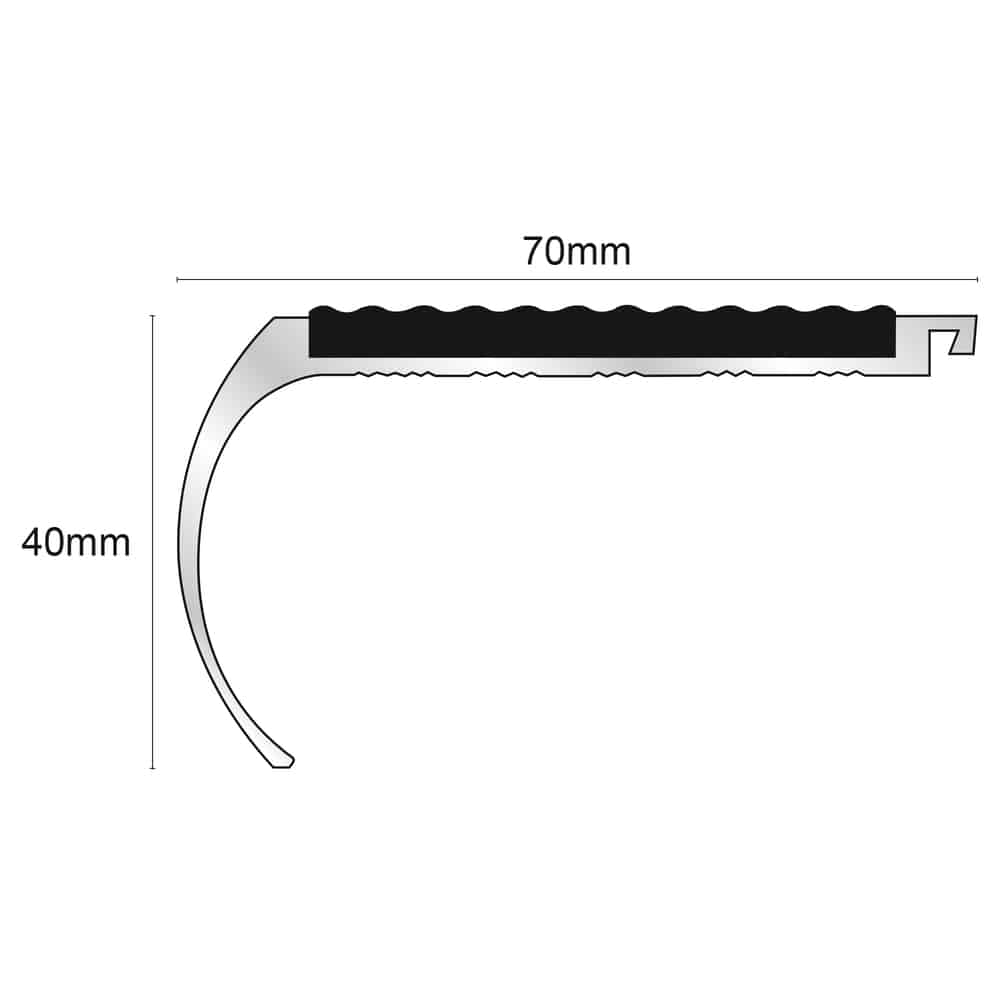 NHD07 70 x 40mm Aluminium Tredsafe Non-Slip Stair Edge