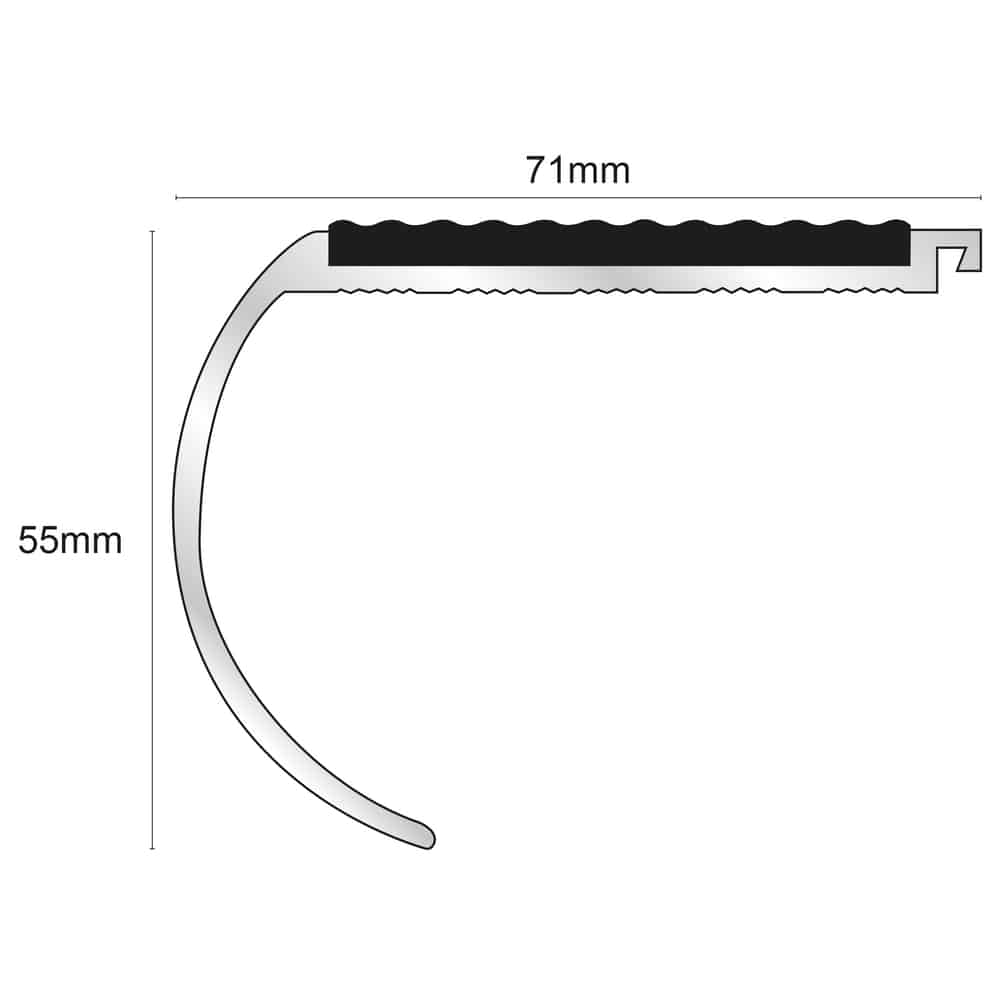 71mm Tredsafe Aluminium Stair Edge with 55mm Riser – NHD08