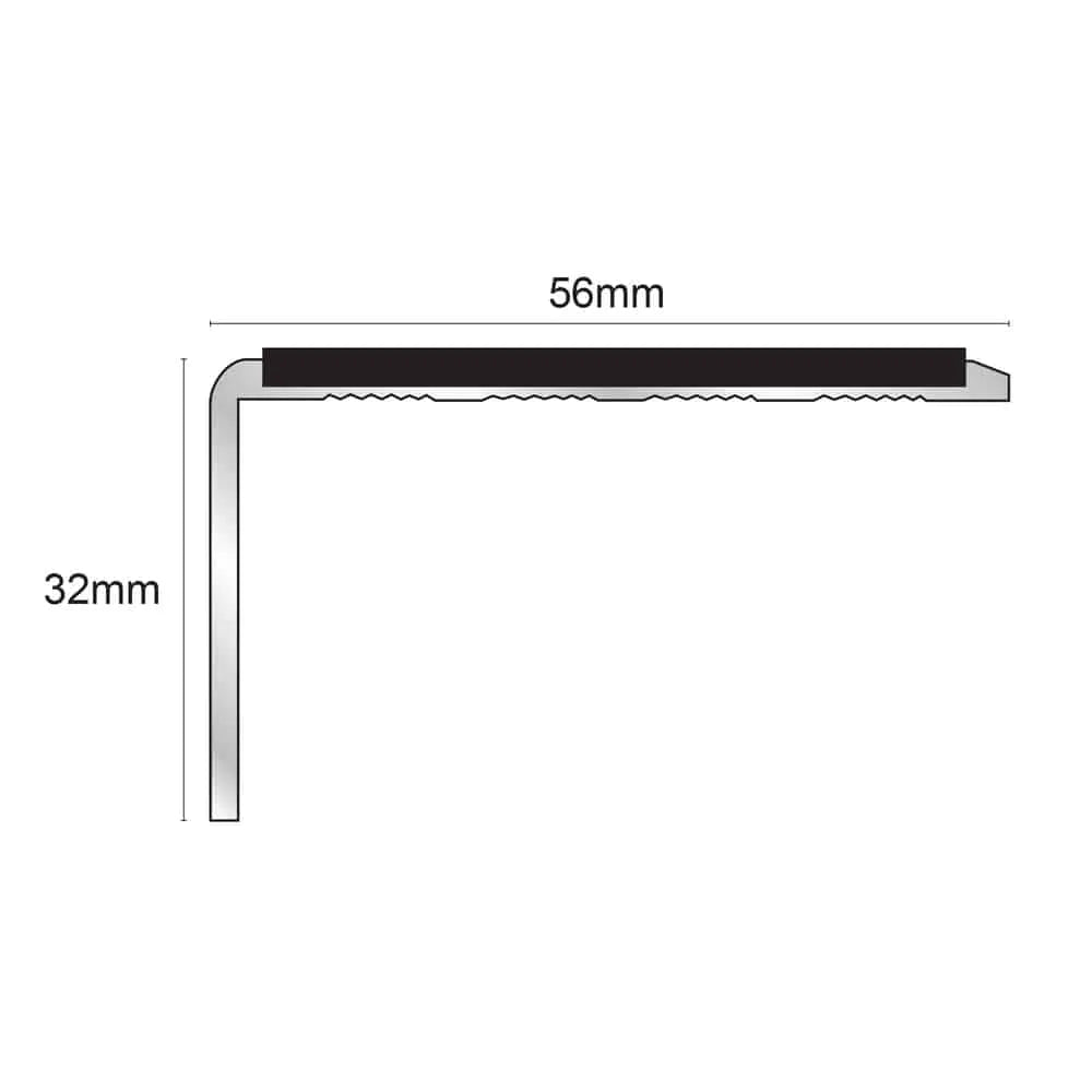 NSL01 56 x 32mm Aluminium Non Slip Stair Nosing Edge Trim With Pvc Insert