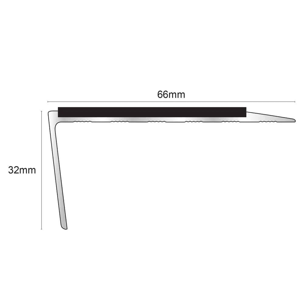 NSL16 66 x 32mm Aluminium Rakeback Stair Nosing with PVC Anti-Slip Insert